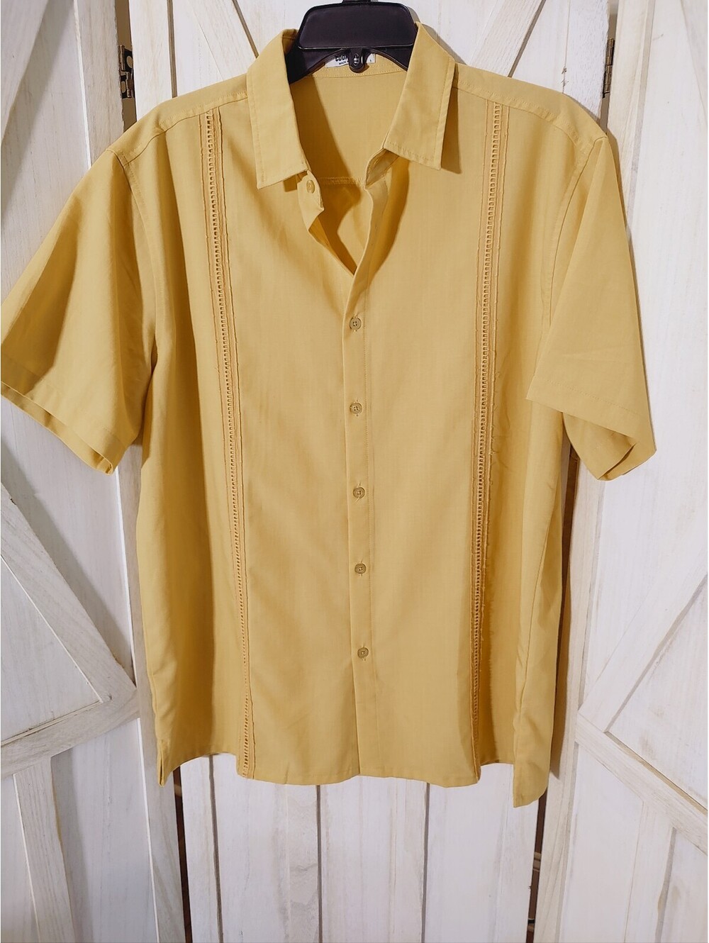 Coofandy Men's Short Sleeve Button-Up Shirt in Mustard Yellow, Size L